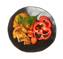 Schnitzel Isolated, Roasted Breaded Chicken Fillet, Homemade Escalope, Viennese Schnitzel on White