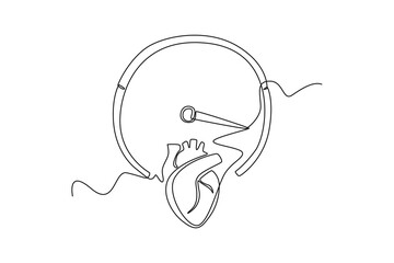 Fototapeta premium Single one line drawing increased heart rate. World hypertension day concept. Continuous line draw design graphic vector illustration.