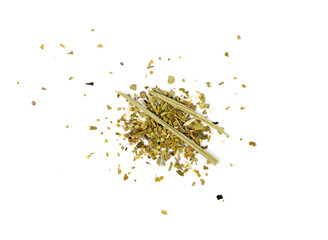 Matcha and Green Tea Leaves Mix Isolated, Dry Fresh Herbal Tea Pile, Healthy Drink Ingredient