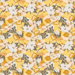 Floral print, small flowers dress print. Yellow seamless floral pattern. 