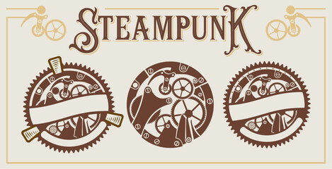 Obraz premium steampunk vector set, vintage style with steampunk gears and mechanics