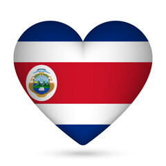 Costa Rica flag in heart shape. Vector illustration.