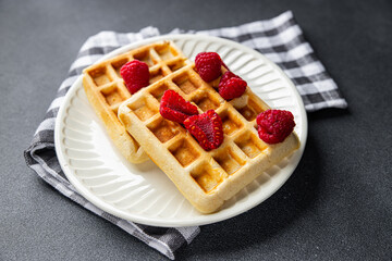 waffles Belgian or American waffles breakfast or sweet dessert meal food snack on the table copy space food background rustic top view