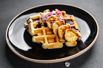waffles Belgian or American waffles breakfast or sweet dessert meal food snack on the table copy space food background rustic top view