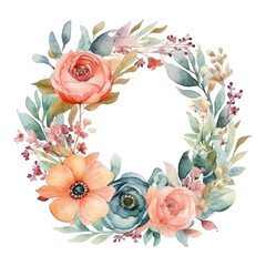 Spring flower wreath watercolor generative AI illustrations