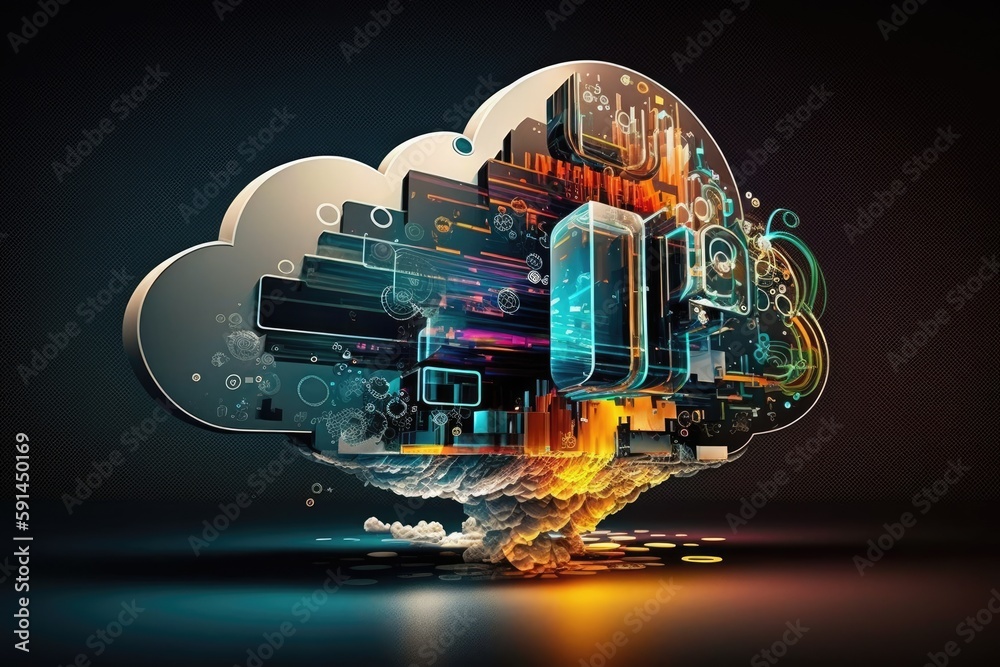 Poster cloud shaped like a computer processor. generative ai