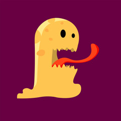 hand drawn illustration of orange slime monster with tongue sticking out