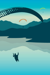 paragliding adventure with friends on mountain landscape at sunset