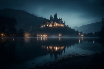 Fototapeta na wymiar castle in the night made with generative ai