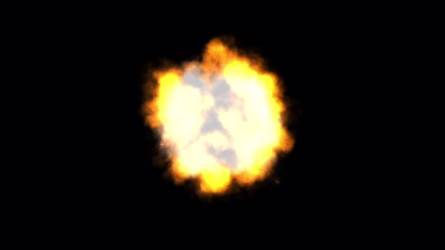 A set of 9 isolated fire explosion on black background with Alpha (Transparent) Channel. Cartoon, Manga, Flash FX, Comic Element. 3d motion graphics, 4k resolution.