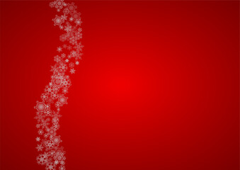 Christmas background with silver snowflakes and sparkles. Horizontal New Year and Christmas background for party invitation, banner, gift cards, retail offers. Falling snow. Frosty winter backdrop.