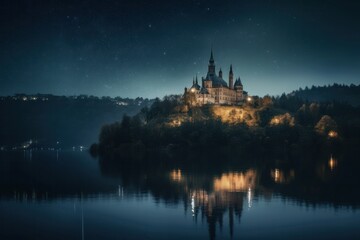 Fototapeta na wymiar city castle at night made with generative ai
