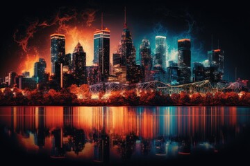 Fototapeta na wymiar bustling cityscape illuminated at night. Generative AI