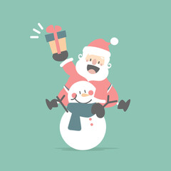 merry christmas and happy new year with cute santa claus and snowman in the winter season, flat vector illustration cartoon character costume design