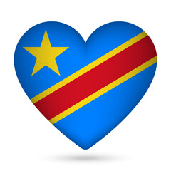 Democratic Republic of the Congo flag in heart shape. Vector illustration.