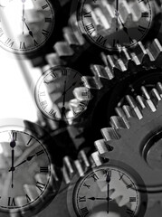 image of gears and clock faces superimposed on them