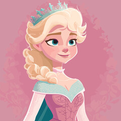 Beautiful cute princess with long braided hairstyle holding her long white dress vector illustration	
