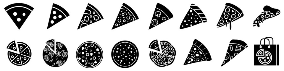 Pizza icon vector set. Pizzeria illustration sign collection. Fast food symbol. Food logo.