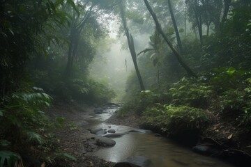 Obraz premium stream in the forest made with generative ai