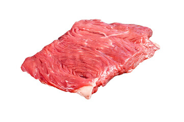 Raw Flank steak with black and pink pepper. Isolated, transparent background