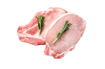 Raw pork loin steak. Organic meat.  Isolated, transparent background