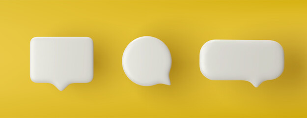 3D white speech bubble icon set on a yellow background. - obrazy, fototapety, plakaty