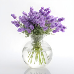 Lavender bouquet in a glass vase. Ai generated. Illustration