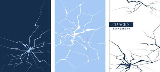 Vector ice or glass crack banners set.
