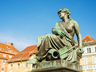 Obraz premium Archduke Johann Fountain, river Sann, Graz, Austria