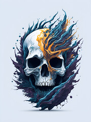 Skull water splash. AI generated illustration