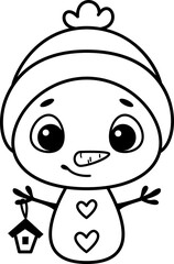 Doodle Snowman Black and White Cartoon Illustration