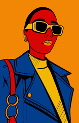 Modern vivid fashion vector illustration of abstract young woman wearing casual urban clothes and stylish sunglasses