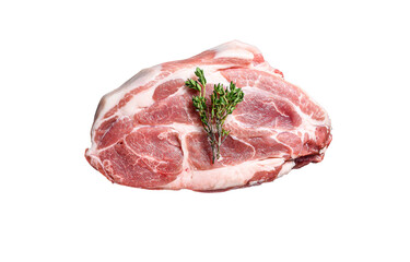 Raw pork neck meat. Chop steak.  Isolated, transparent background