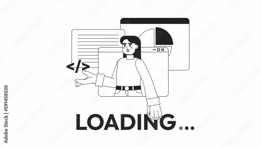 Poster animated bw building website loader. course. flash message 4k video footage. monochrome isolated loa
