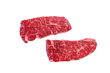 Raw Denver steak. Organic beef meat.  Isolated, transparent background