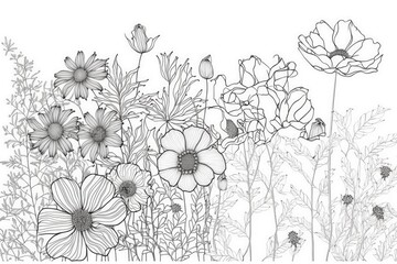 black and white floral drawings. Generative AI