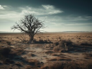 Fototapeta na wymiar A withered tree in a desolate landscape