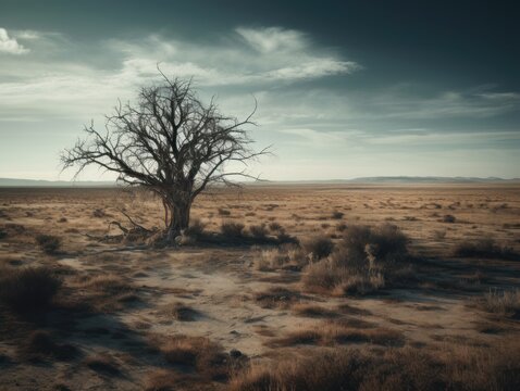 A withered tree in a desolate landscape © Suplim