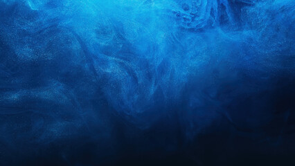 Glitter mist abstract background. Ink water splash. Sky haze wave. Blue color glowing shimmering...