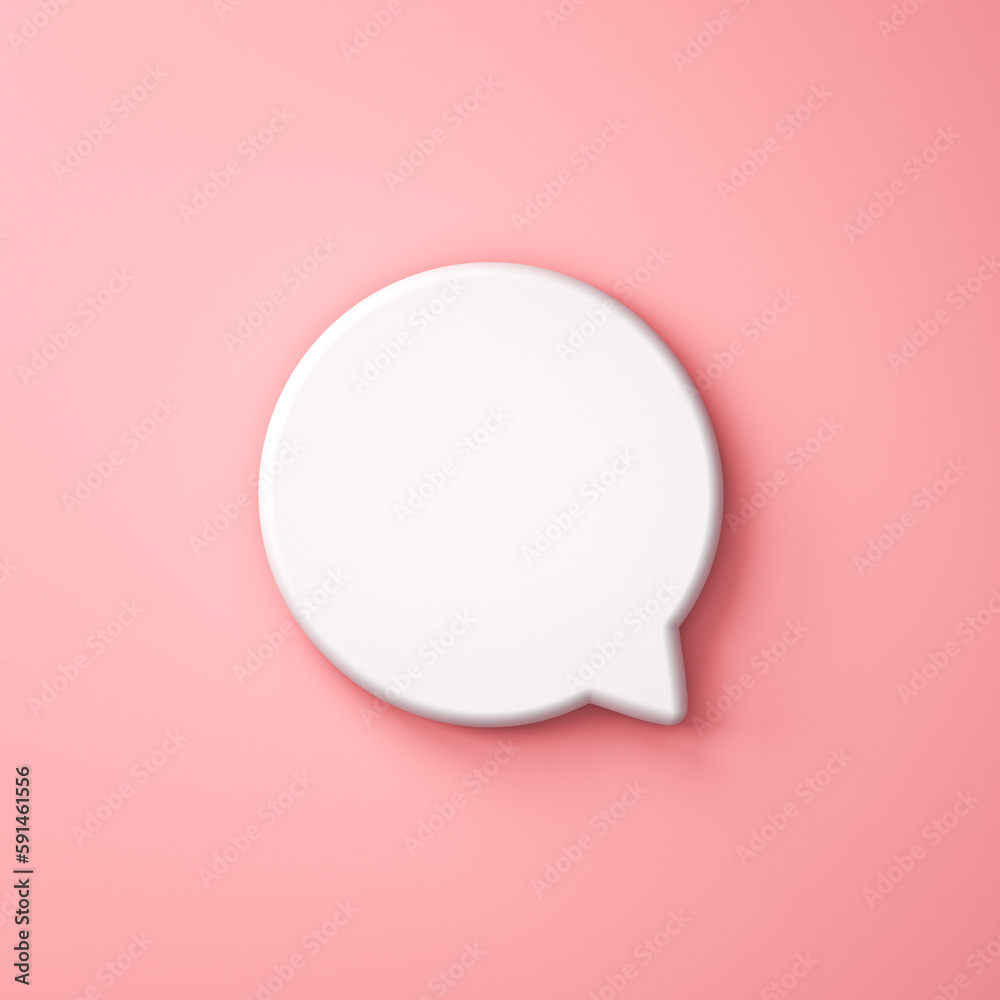 Leinwandbilder blank white round speech bubble isolated on light pink pastel color wall background with shadow crea