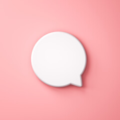 Blank white round speech bubble isolated on light pink pastel color wall background with shadow creative idea minimal conceptual 3D rendering