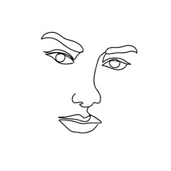 Elegant One Line Sketches of Woman Abstract Face. Female Face Drawing Minimalist Line Style. Trendy Illustration for Cosmetics. Continuous Line Art. Fashion Minimal Print. Beauty Logo. Vector