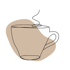 Coffee Cup in Continuous Line Art Style with editable Stroke. Simple Art for Cafe, Restaurants. Minimalistic Vector Design.