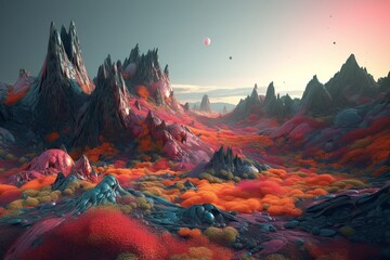 A surreal illustration of a cosmic or otherworldly landscape, Generative AI