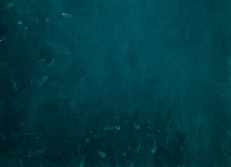 Worn texture. Dirty glass. Old film overlay. Dust scratches stains on teal blue color weathered grunge abstract illustration copy space background.