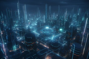 A futuristic cityscape with advanced medical facilities and technology, Generative AI