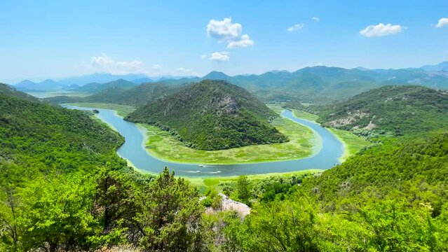 Great Views of Crnojevica river of skadar valley into scutari lake national park, Montenegro