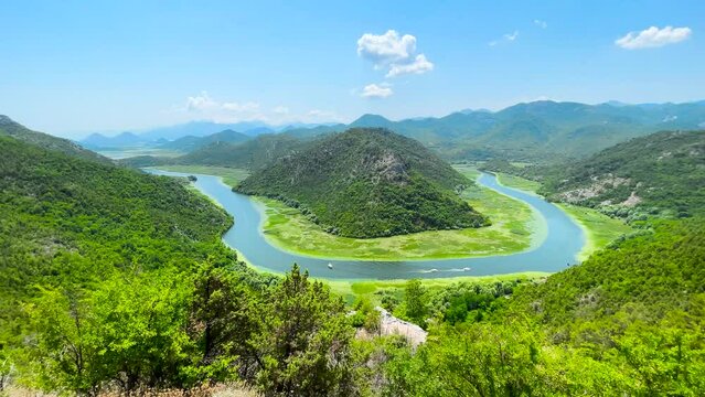 Great Views of Crnojevica river of skadar valley into scutari lake national park, Montenegro
