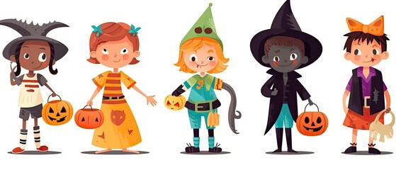 Obraz premium Set of colorful kids in Halloween costumes