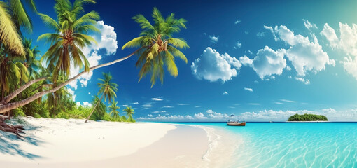 Tropical beach. Created with generative Ai technology. - obrazy, fototapety, plakaty